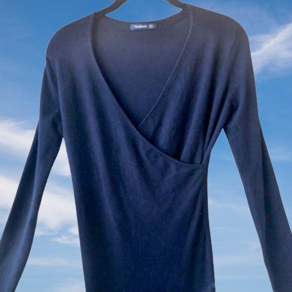 Patti Boutik Black Bodycon Dress Long Sleeve V-Neck Cross-Over Womens Large - Picture 6 of 14